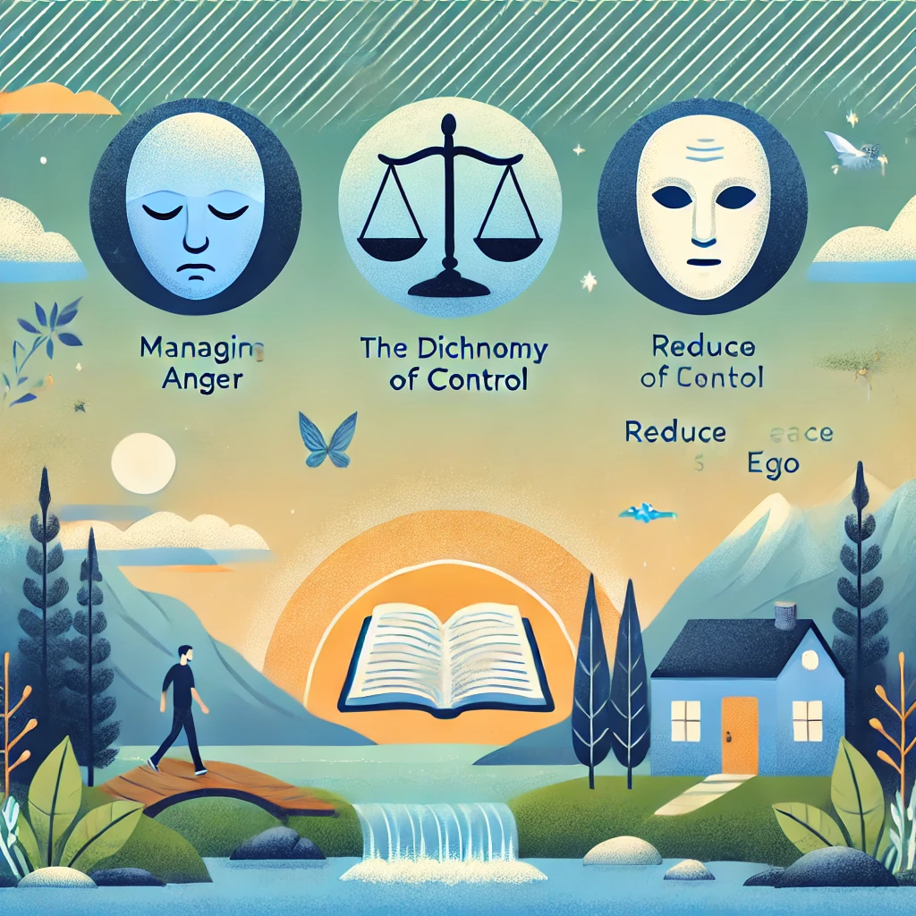 DALL·E 2024-07-23 08.50.08 - An image depicting the five principles of Stoicism for a wellness article. The image includes a serene background with calming nature elements like tr
